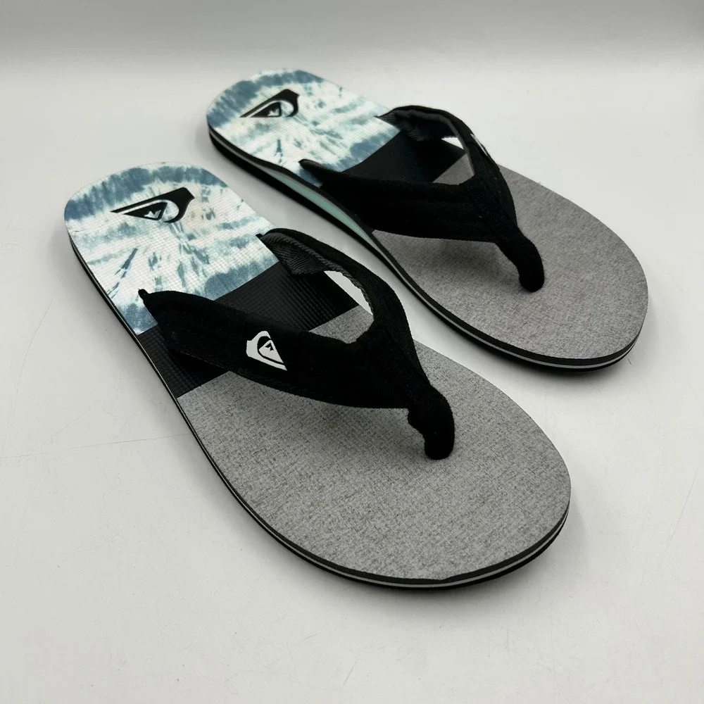 Quiksilver Flip Flops Grey Blue Tie Dye Mens Sandals Size 12